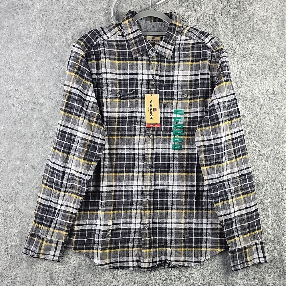 Woolrich Augusta Flannel Shirt Mens Large Gray Sky Plaid Button Up‎ NWT